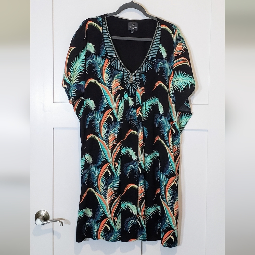 Adrianna Papell Black and Multicolor Midi Dress